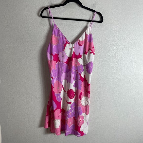 Natori Womens Medium Croisette Chemise Pink Purple Floral Slip Dress - Picture 7 of 9